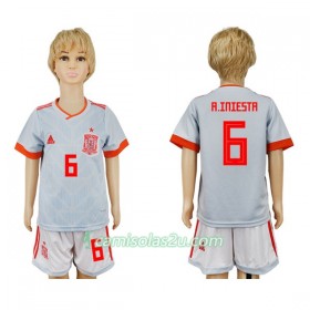 Camisolas de futebol Espanha A_Iniesta 6 Criança Equipamento Alternativa Copa do Mundo 2018 Manga Curta